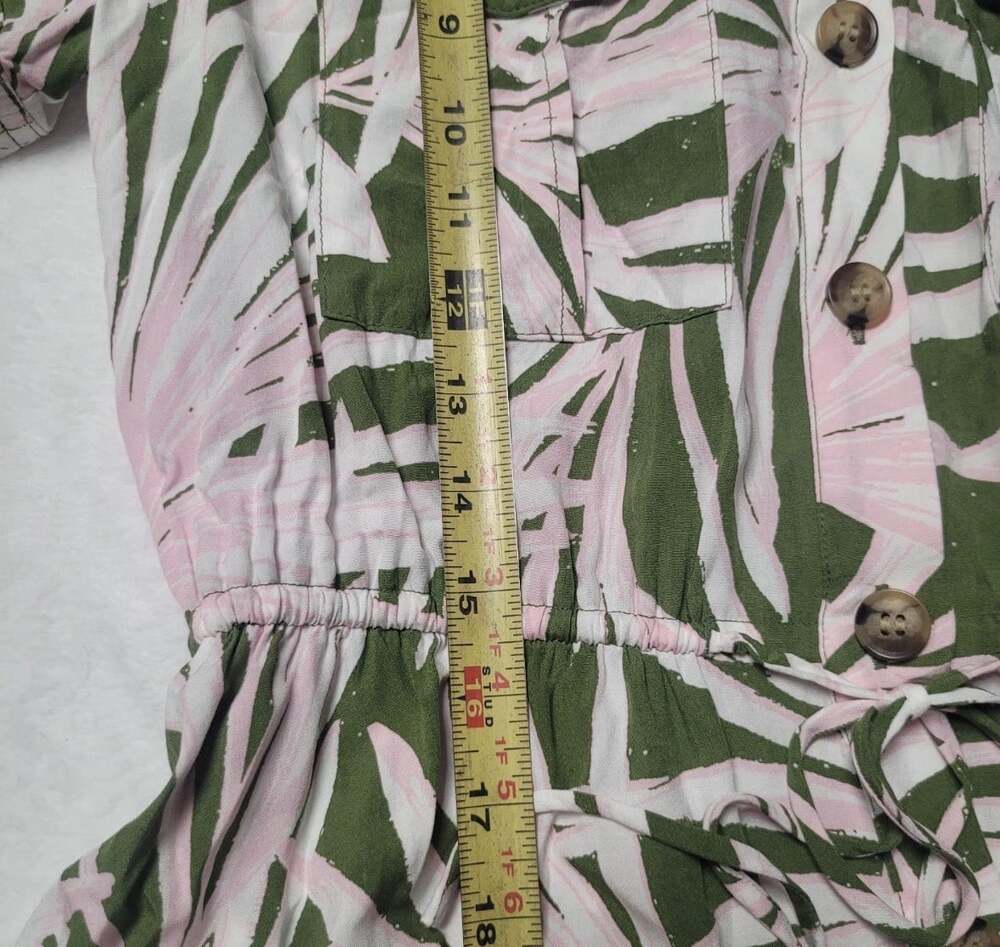 LOFT Tropical Palm Print Drawstring Waist Shirt Dress Size Small - Picture 11 of 11